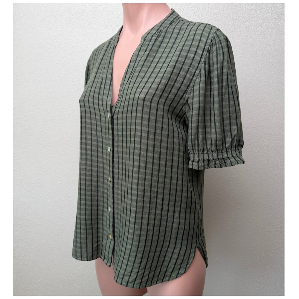 Cloth and Stone Green Plaid Puff Sleeve Linen Buttondown Women's US S - Picture 4 of 13